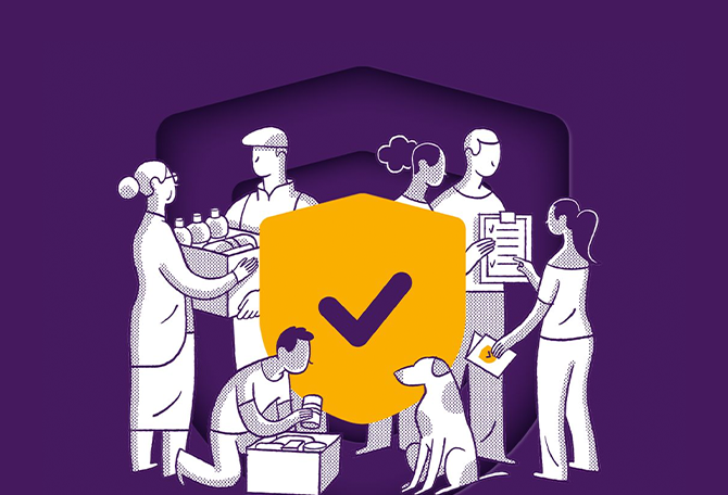 illustratie van mensen die noodpakket samenstellen