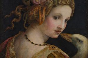 schilderij van vrouw en zwaan