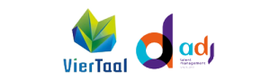 Logo's van viertaal en ADJ